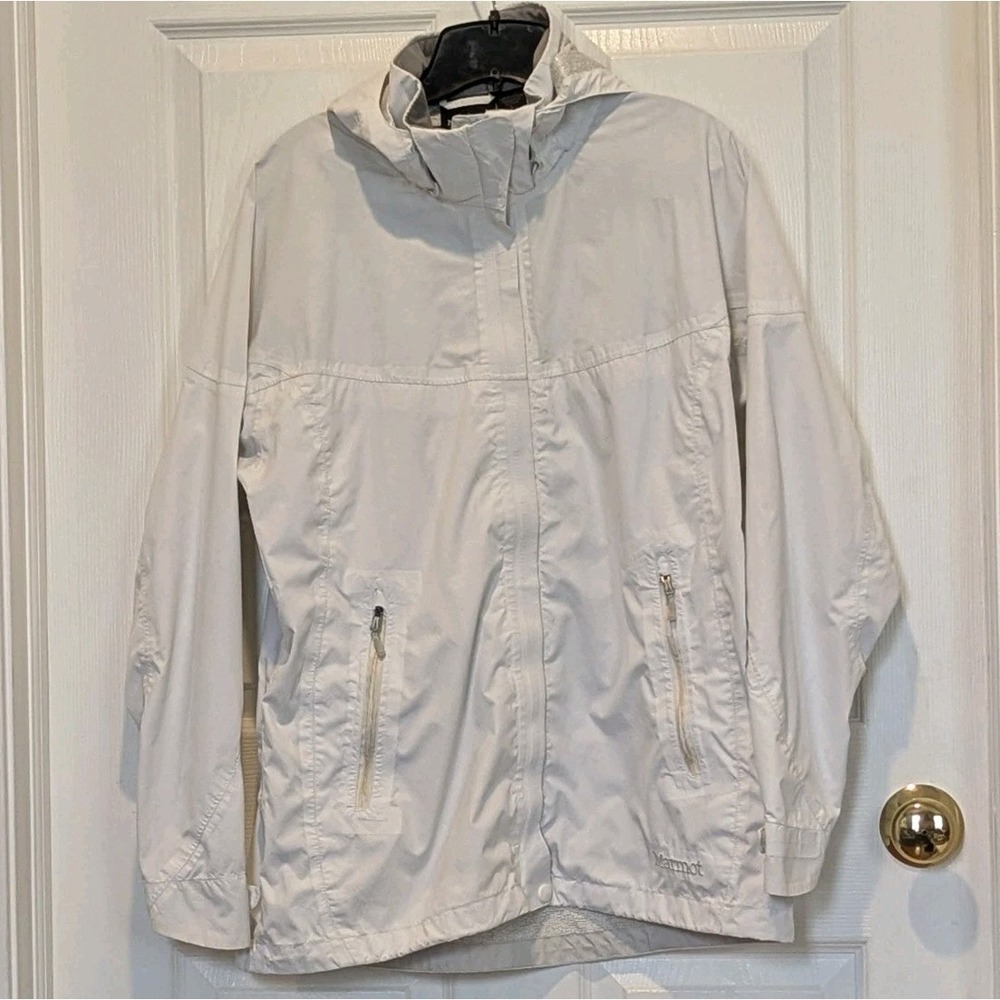 Gorpcore White Marmot Rain Jacket Hooded Outdoor Hiking Windbreaker Large